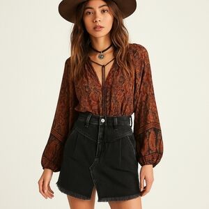 Free People Sanded Black Denim Mini Skirt – NWT